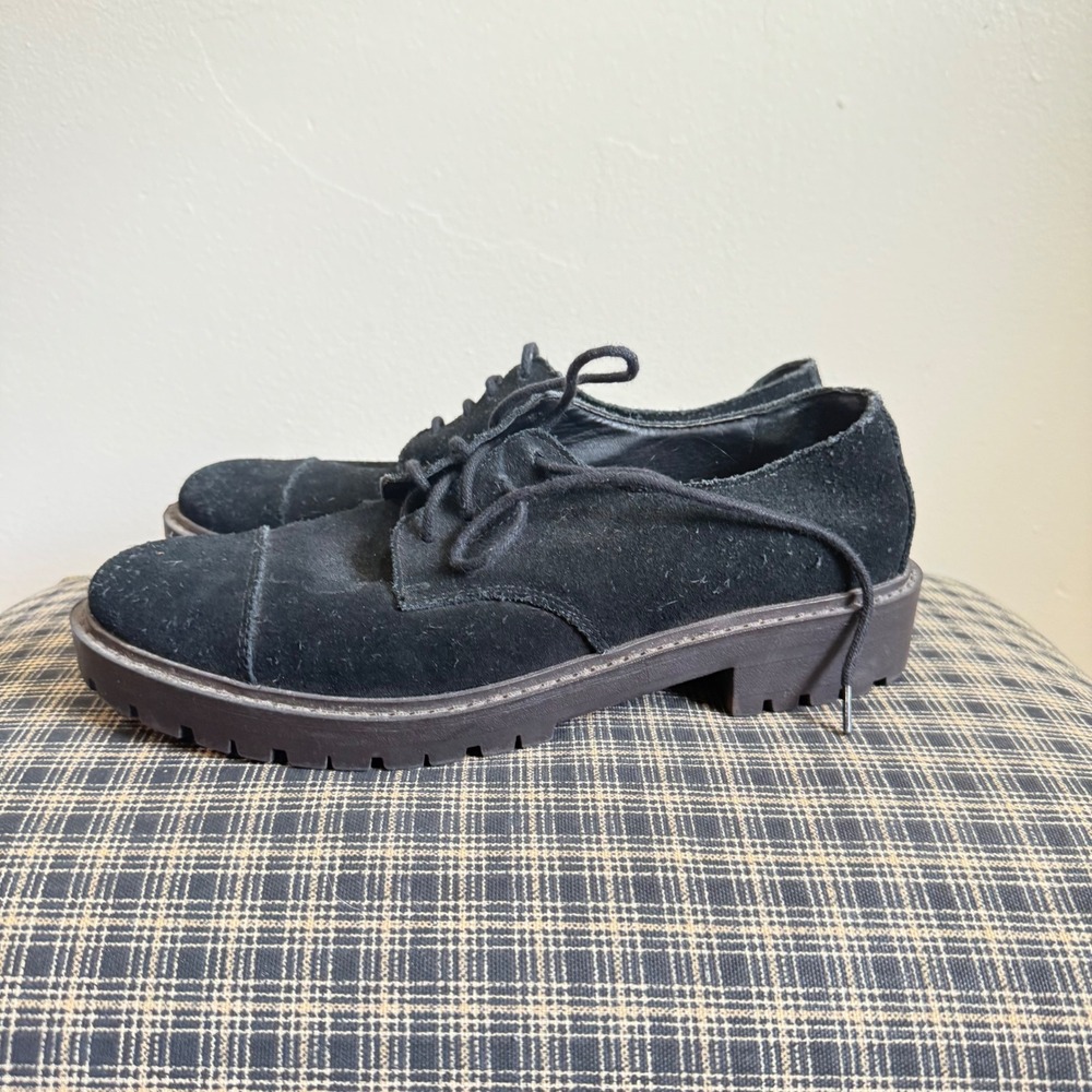 Lucky Brand Gaby Lug Sole Suede Cap Toe Oxford Size 7.5 Black